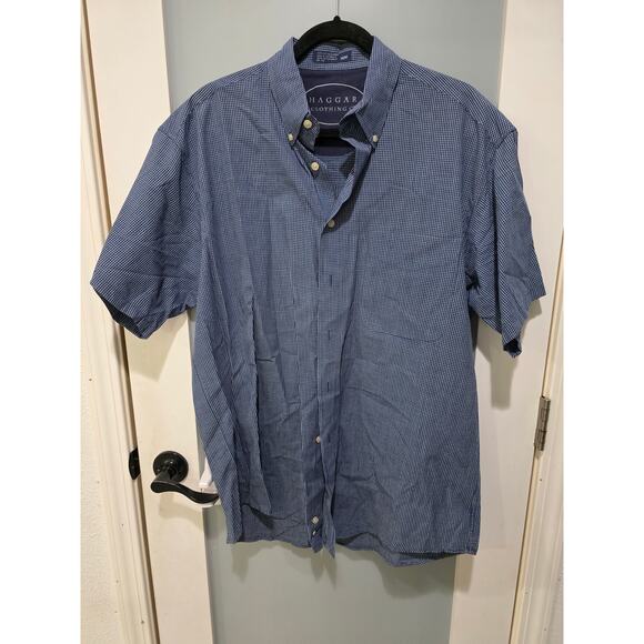 Vintage Haggar Blue Plaid Button Up Shirt Mens Medium 100% Cotton - Picture 1 of 6